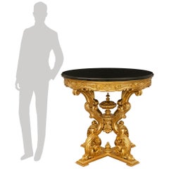 Italian 19th century Baroque st. Giltwood & black Belgian marble center table