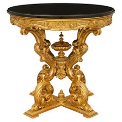 Italian 19th century Baroque st. Giltwood & black Belgian marble center table