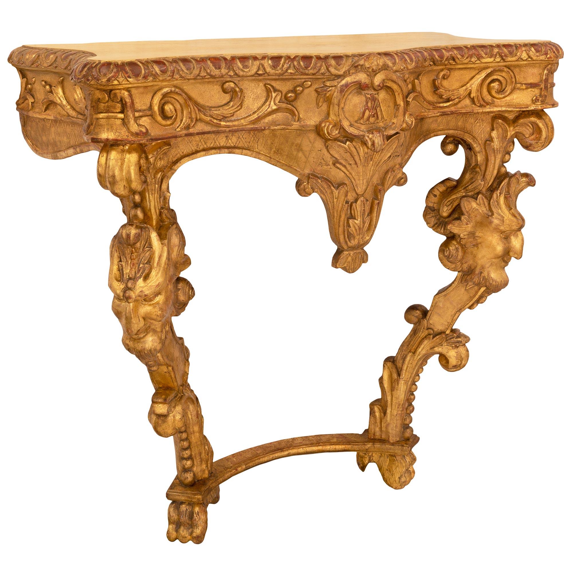 Italian 19th Century Baroque St. Giltwood Console In Good Condition For Sale In West Palm Beach, FL