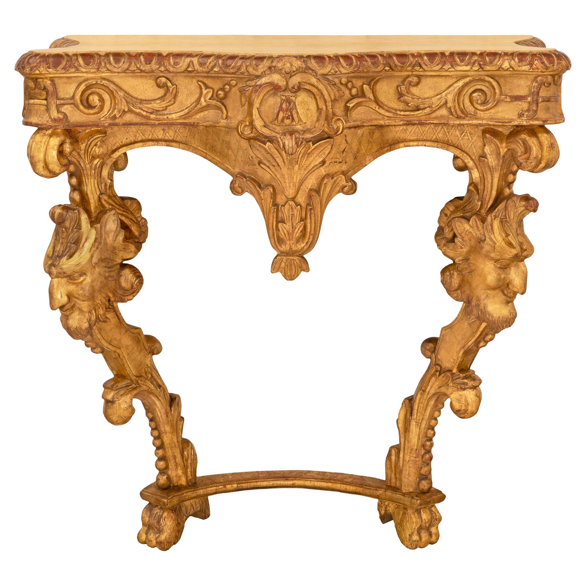 Console baroque italienne du 19ème siècle en bois doré