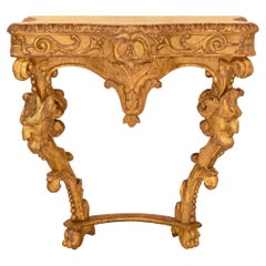 Console baroque italienne du 19ème siècle en bois doré