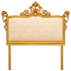 Antique Italian 19th Century Baroque St. Giltwood King Sized Upholstered Head