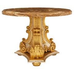 Italienischer Barock-Couchtisch aus vergoldetem Holz, Mekka- und Onyx aus dem 19. Jahrhundert