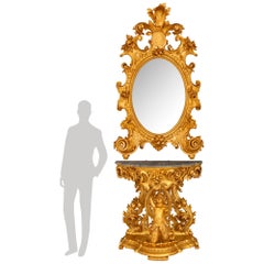 Italian 19th century Baroque st. Giltwood Mirror and Console