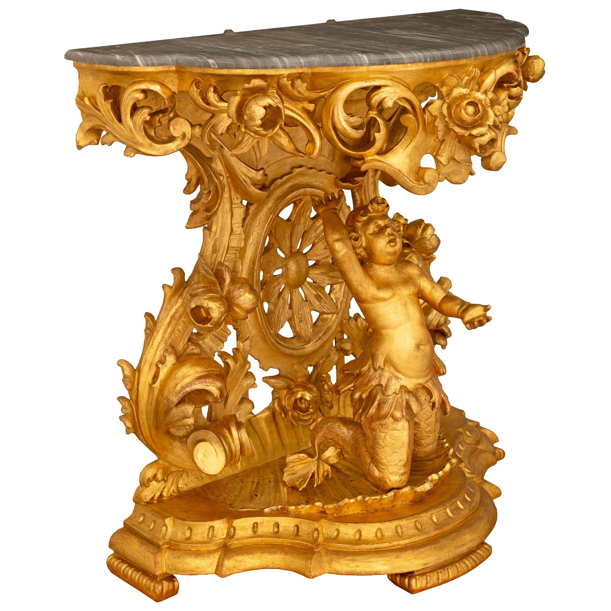 Italian 19th century Baroque st. Giltwood Mirror and Console For Sale 1