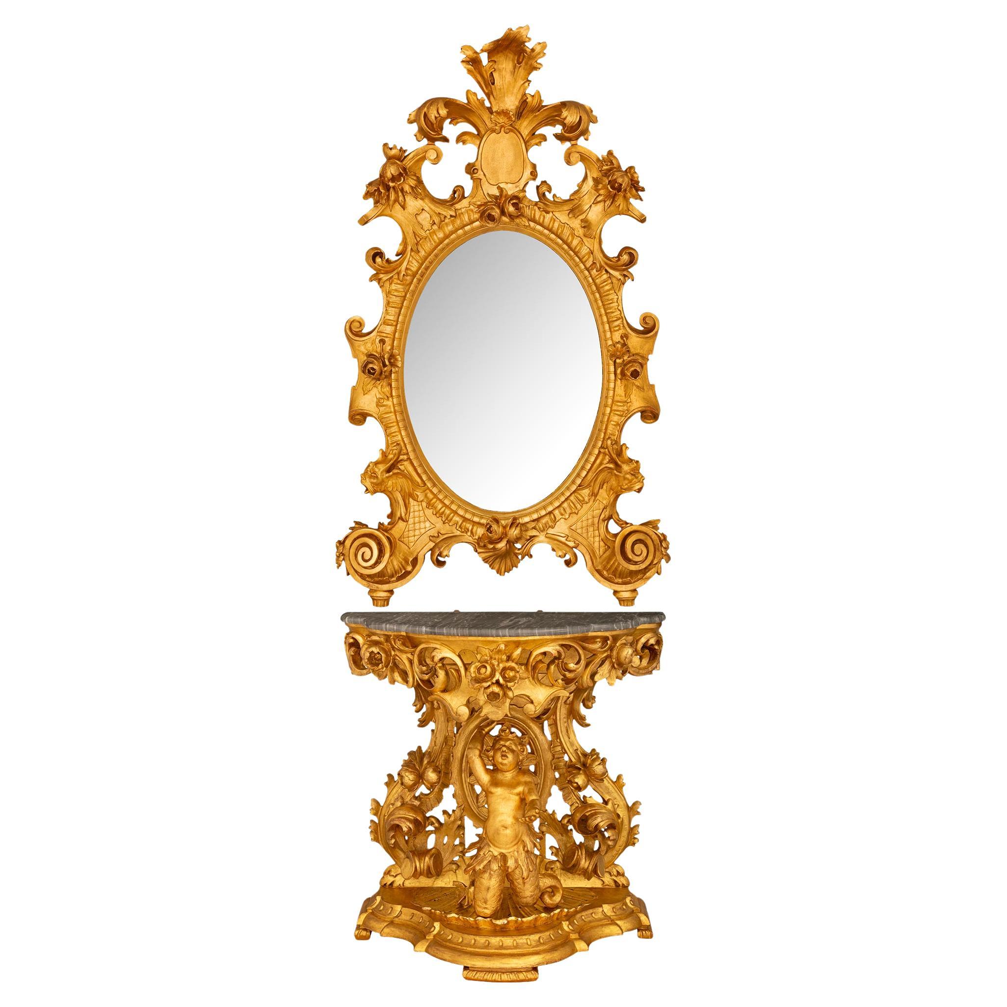 Italienisch 19. Jahrhundert Barock st. Giltwood Spiegel und Konsole