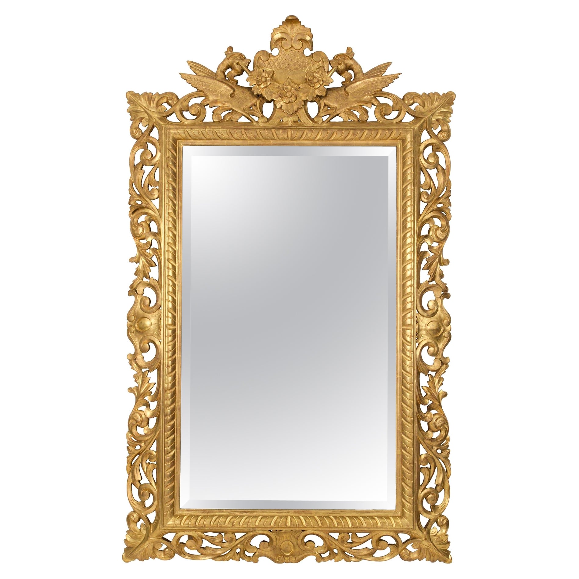 Miroir baroque italien du 19ème siècle en bois doré