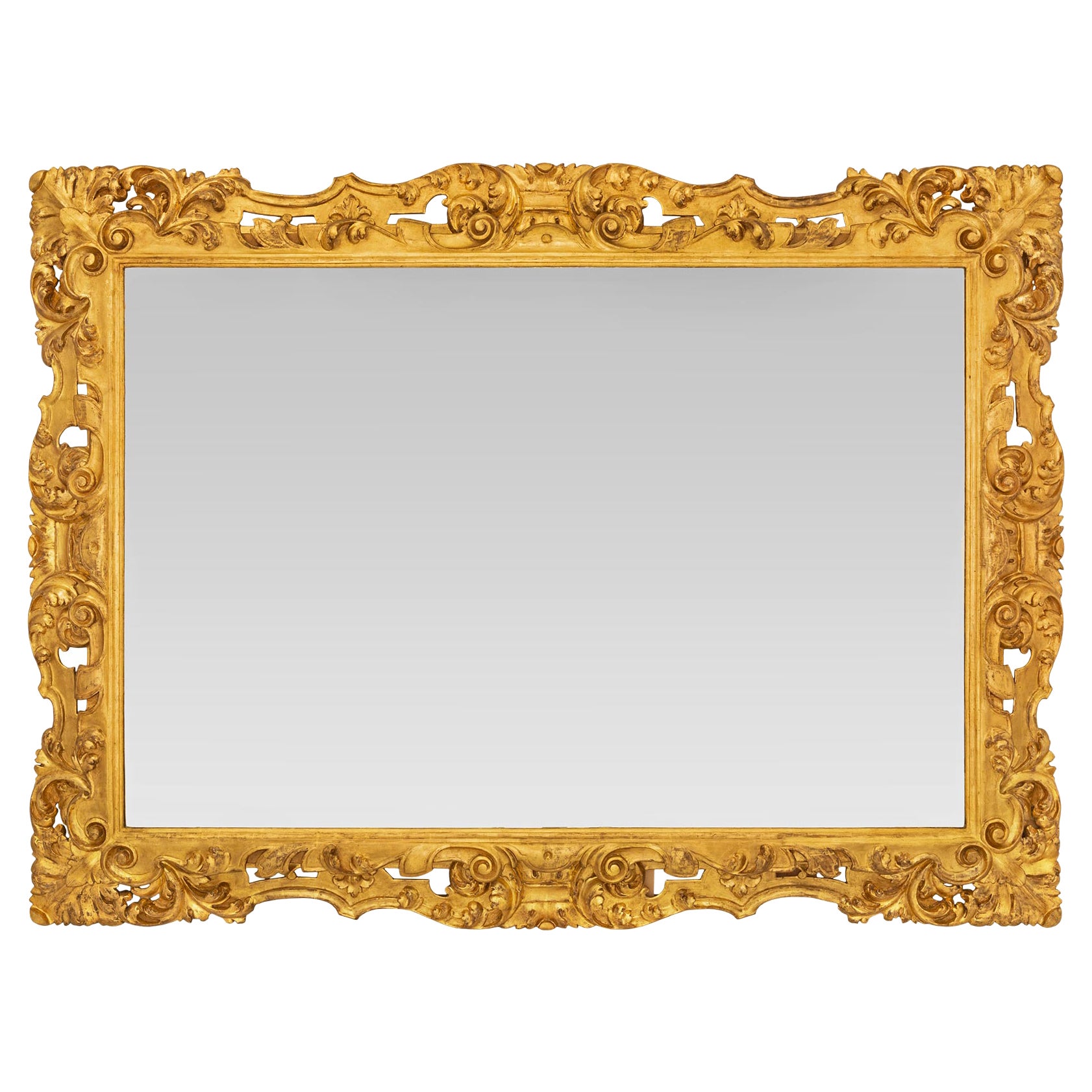 Miroir baroque italien du 19ème siècle en bois doré