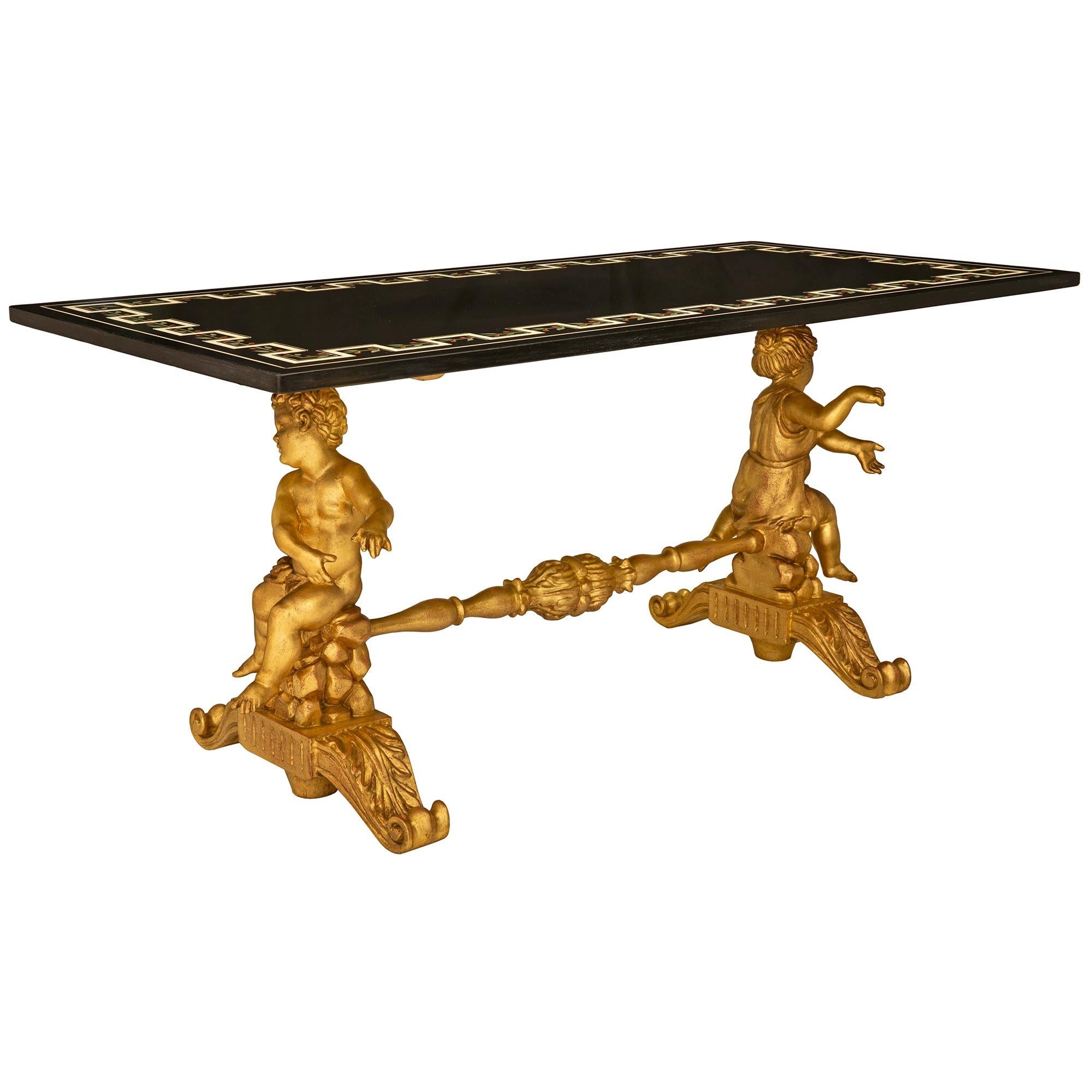 Italian 19th Century Baroque St. Giltwood & Patinated Wood Coffee/Cocktail Table In Good Condition For Sale In West Palm Beach, FL