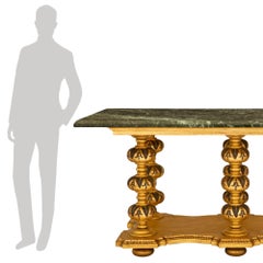 Italian 19th Century Baroque St. Giltwood, Polychrome And Marble Center Table