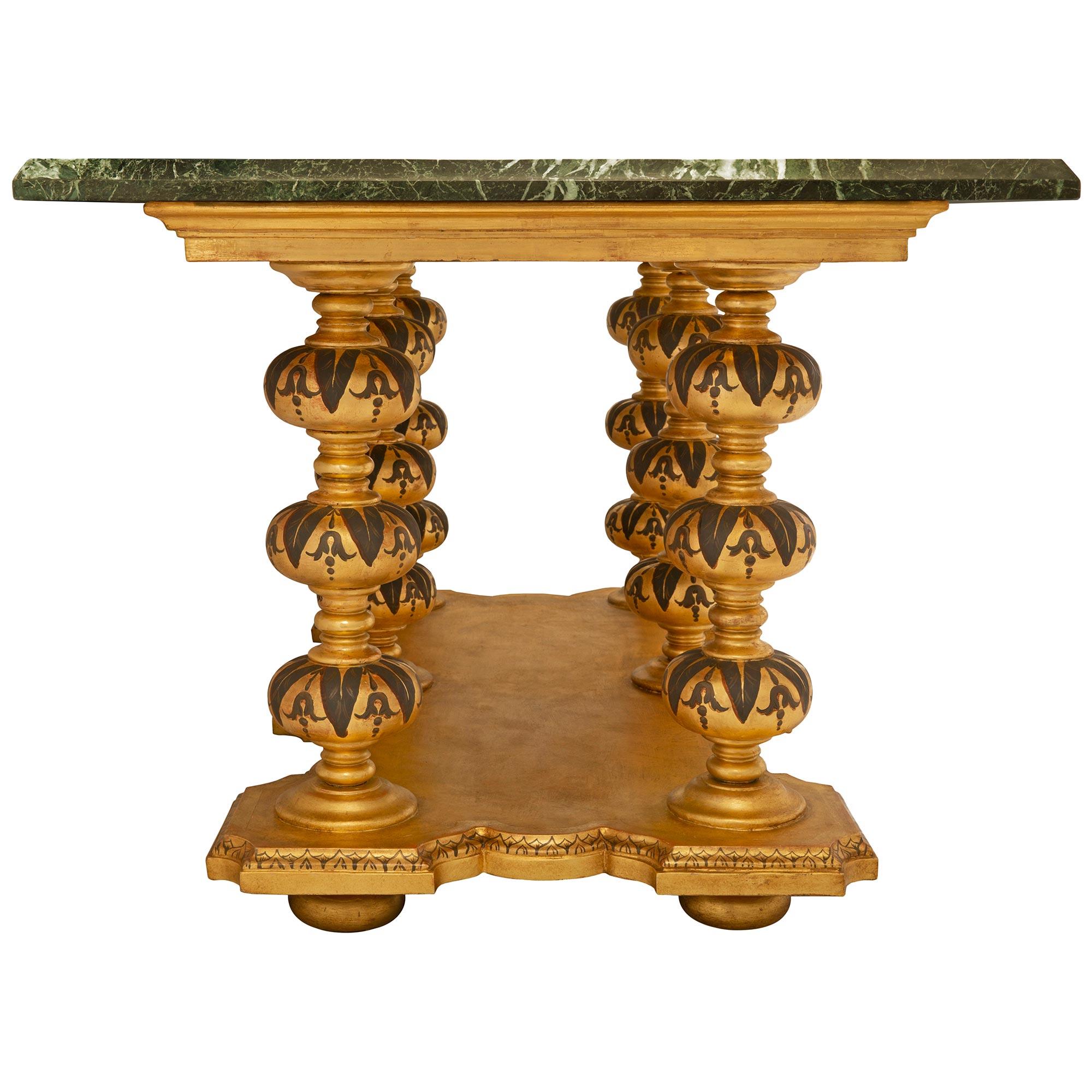 Italian 19th Century Baroque St. Giltwood, Polychrome And Marble Center Table In Good Condition For Sale In West Palm Beach, FL