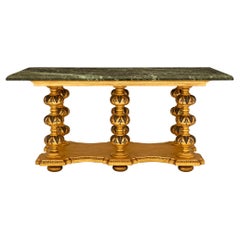 Italian 19th Century Baroque St. Giltwood, Polychrome And Marble Center Table