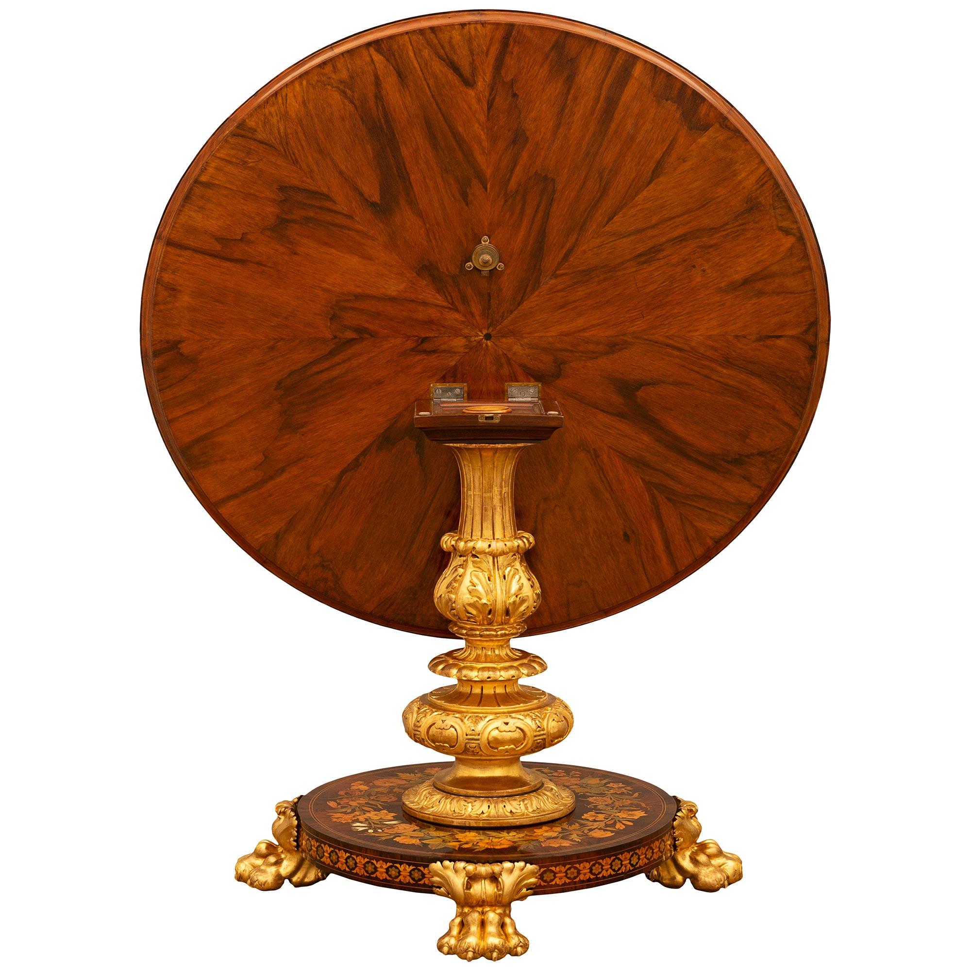 Italian 19th century Baroque st. Mahogany, Fruitwood and tilt top center table For Sale 7