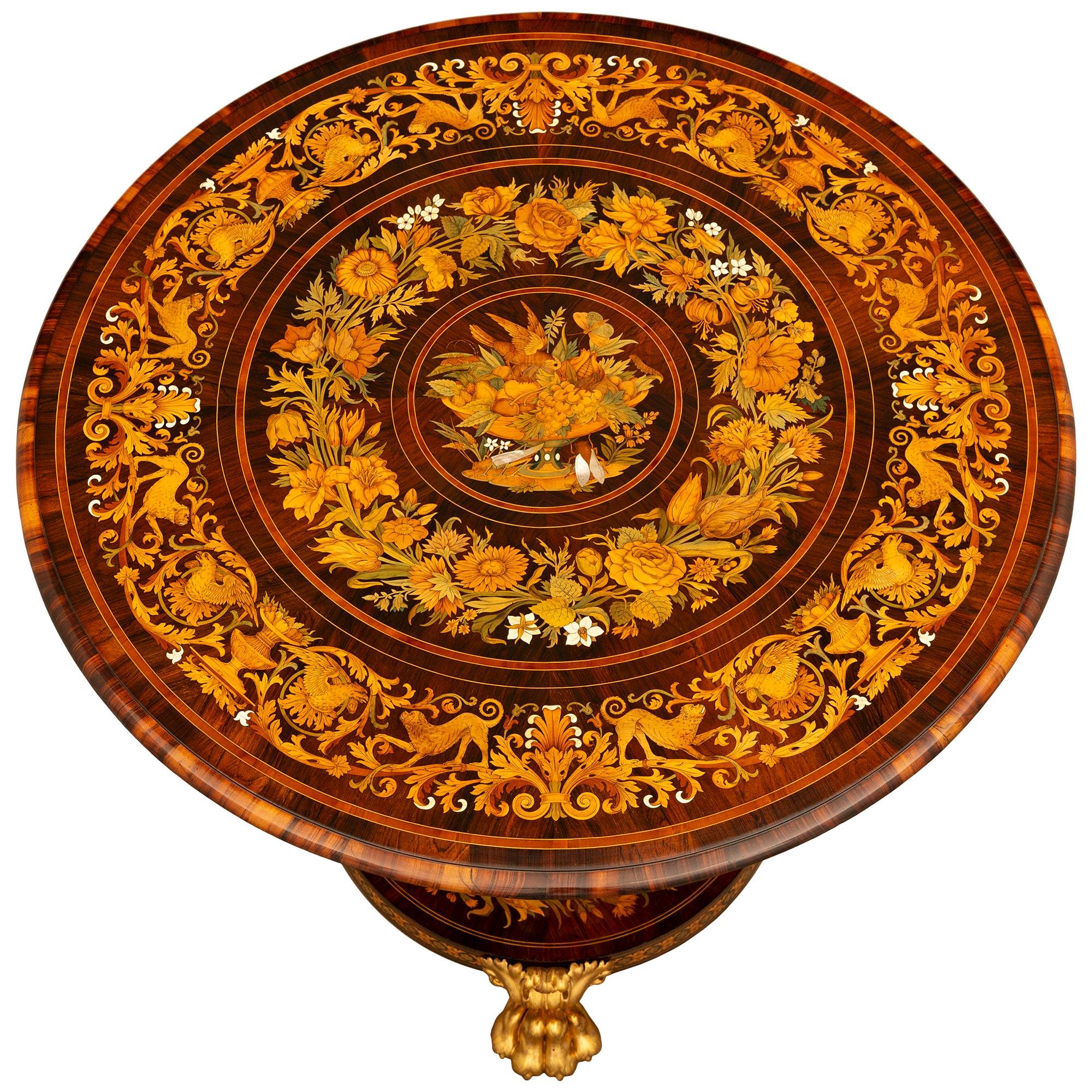 Italian 19th century Baroque st. Mahogany, Fruitwood and tilt top center table For Sale 8