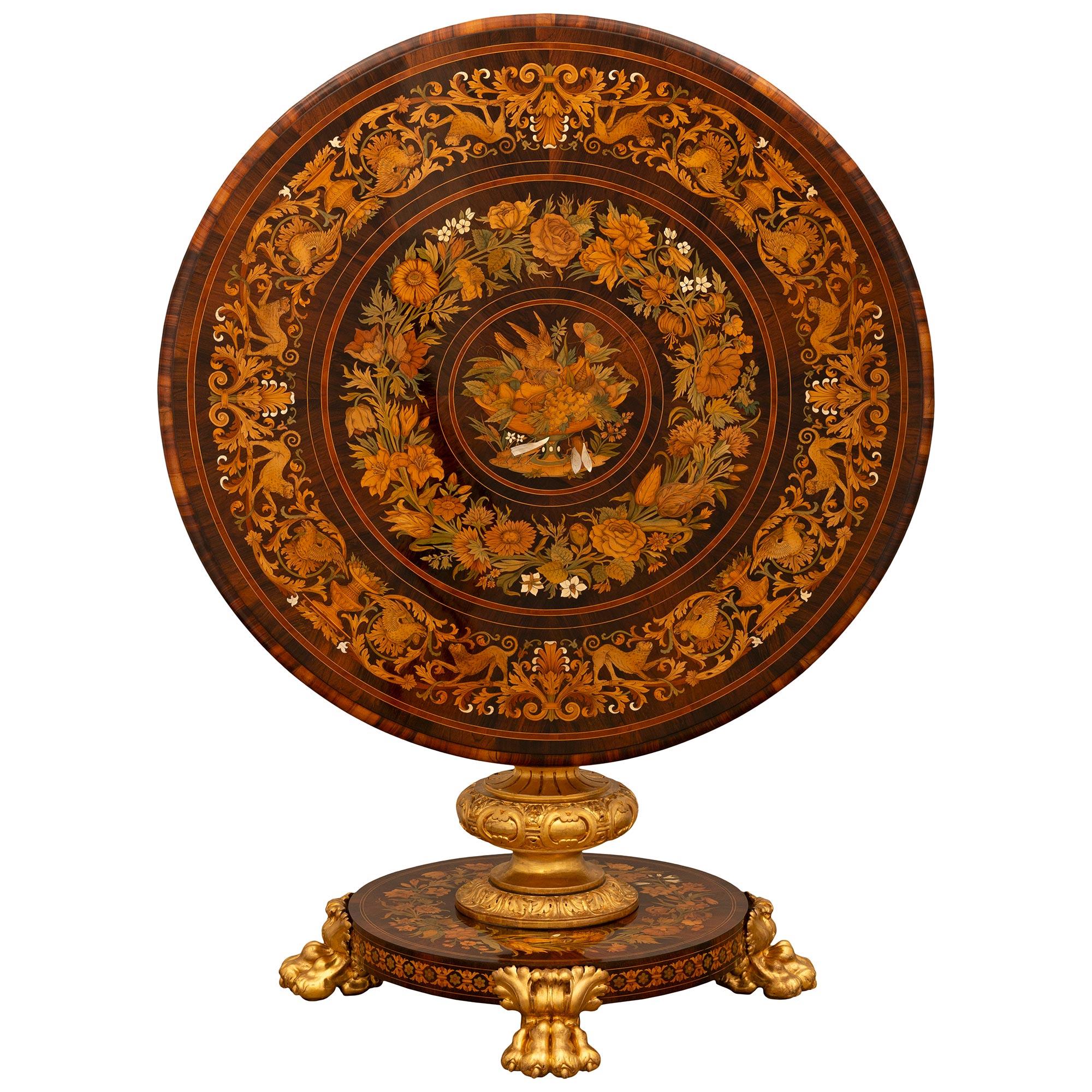 Italian 19th century Baroque st. Mahogany, Fruitwood and tilt top center table In Good Condition For Sale In West Palm Beach, FL