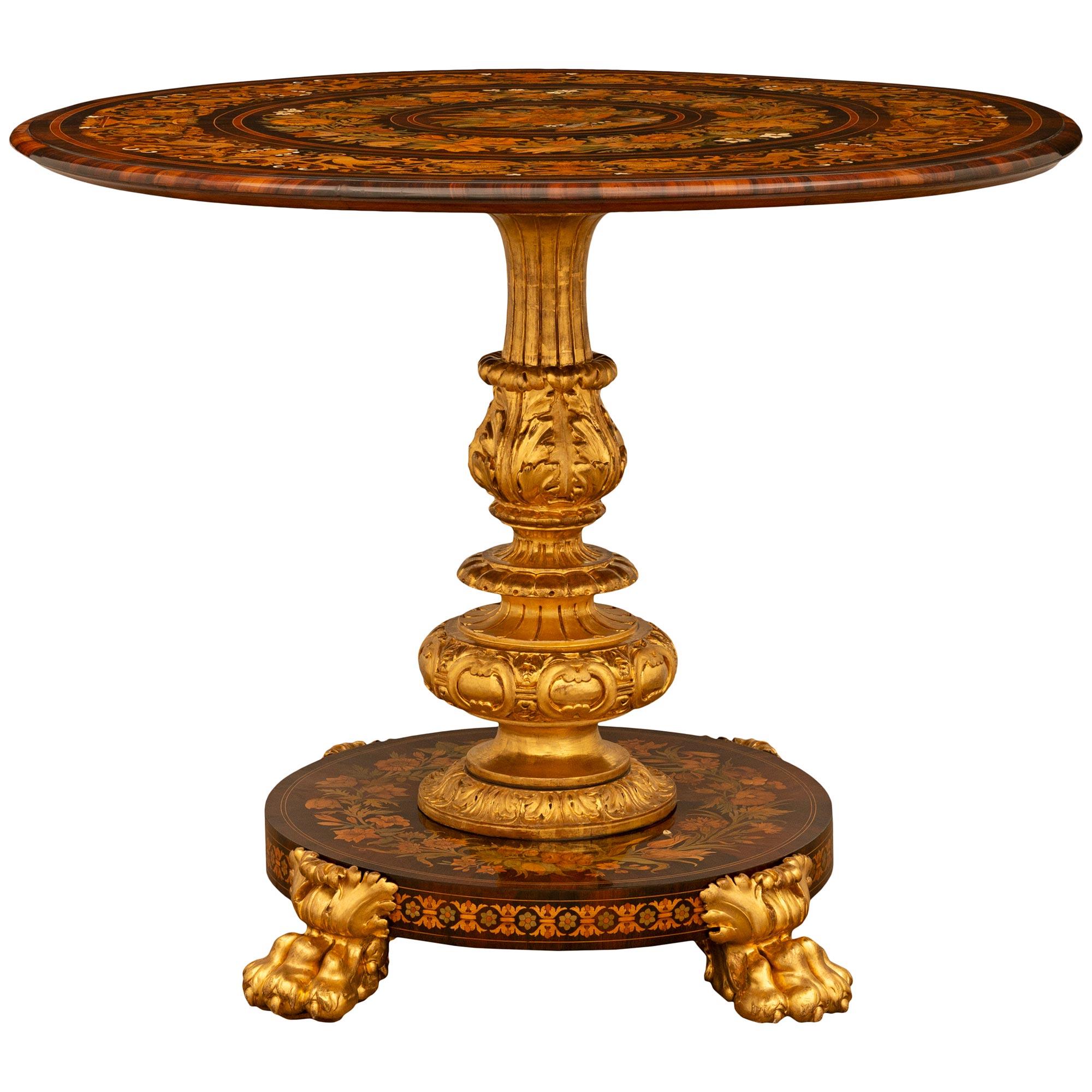 19th Century Italian 19th century Baroque st. Mahogany, Fruitwood and tilt top center table For Sale