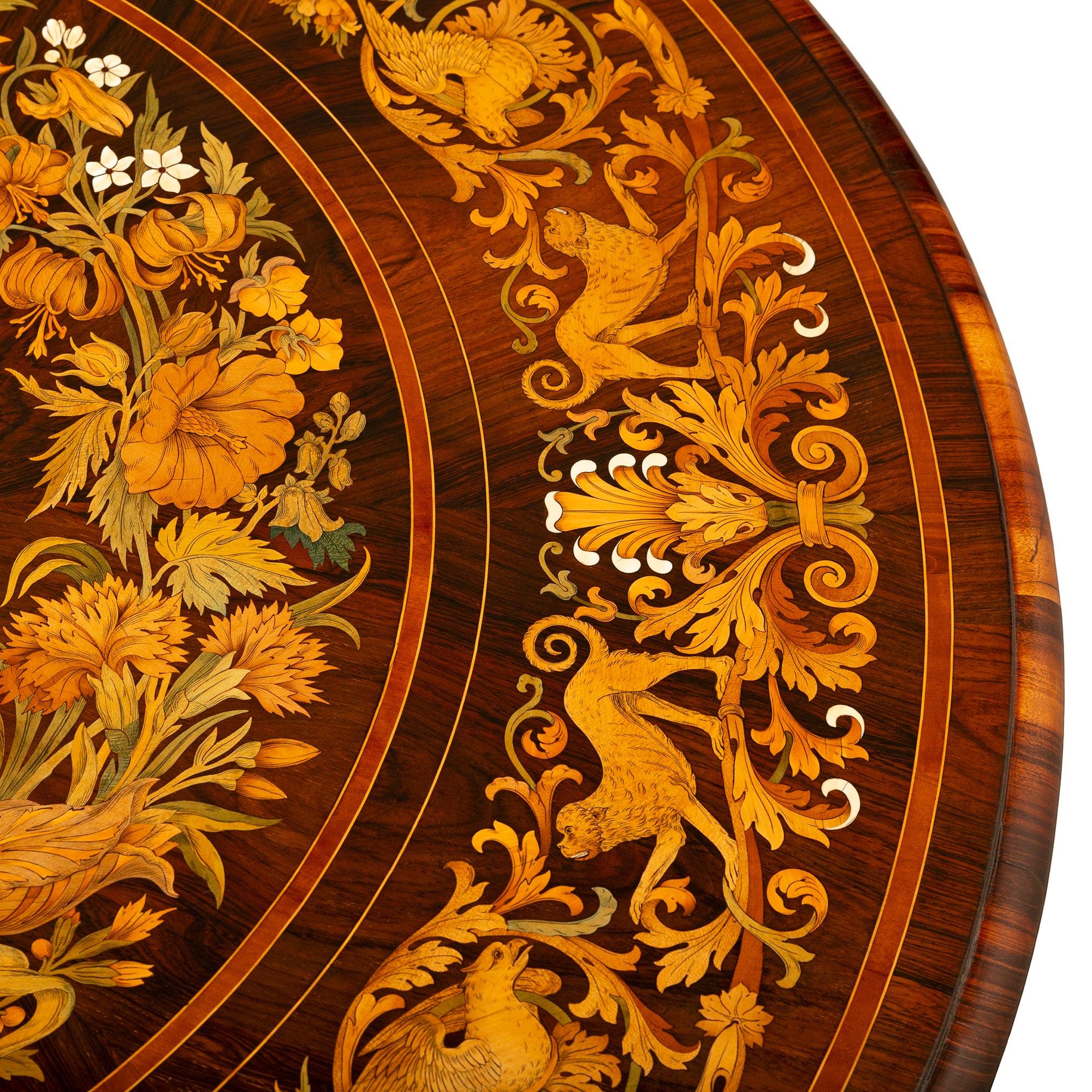 Bone Italian 19th century Baroque st. Mahogany, Fruitwood and tilt top center table For Sale