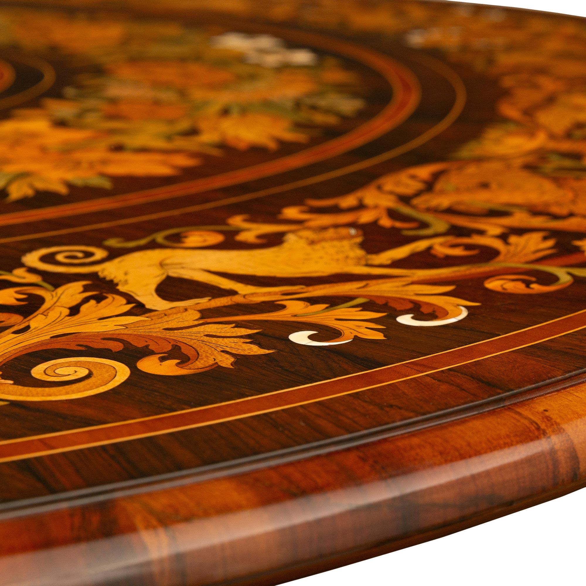 Italian 19th century Baroque st. Mahogany, Fruitwood and tilt top center table For Sale 1