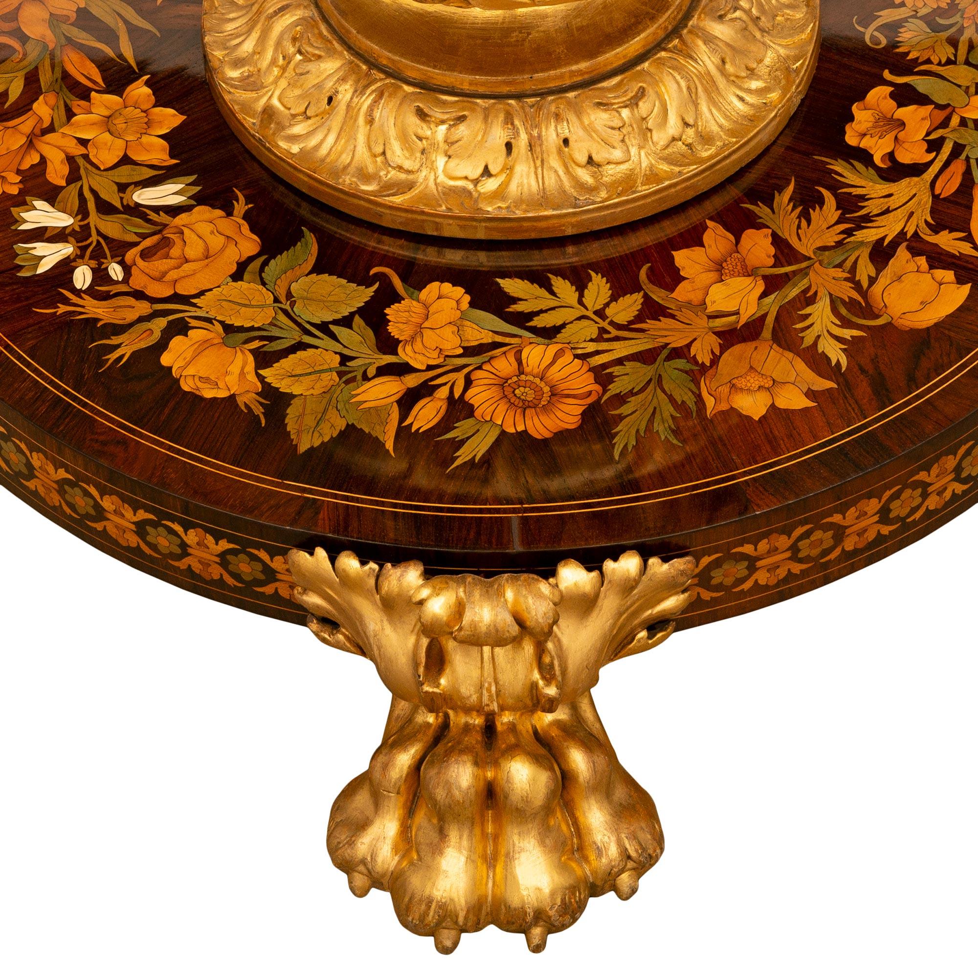 Italian 19th century Baroque st. Mahogany, Fruitwood and tilt top center table For Sale 4