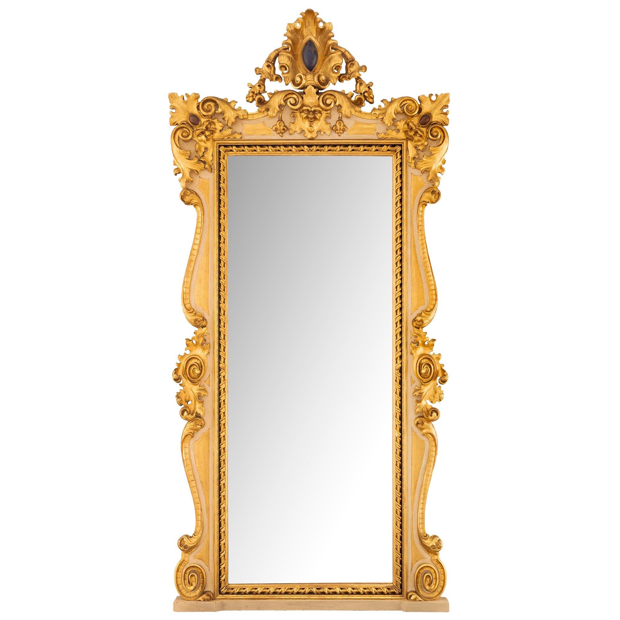 Miroir baroque italien du 19ème siècle en bois patiné et bois doré en vente 2