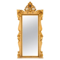 Espejo italiano barroco del siglo XIX de madera patinada y giltwood
