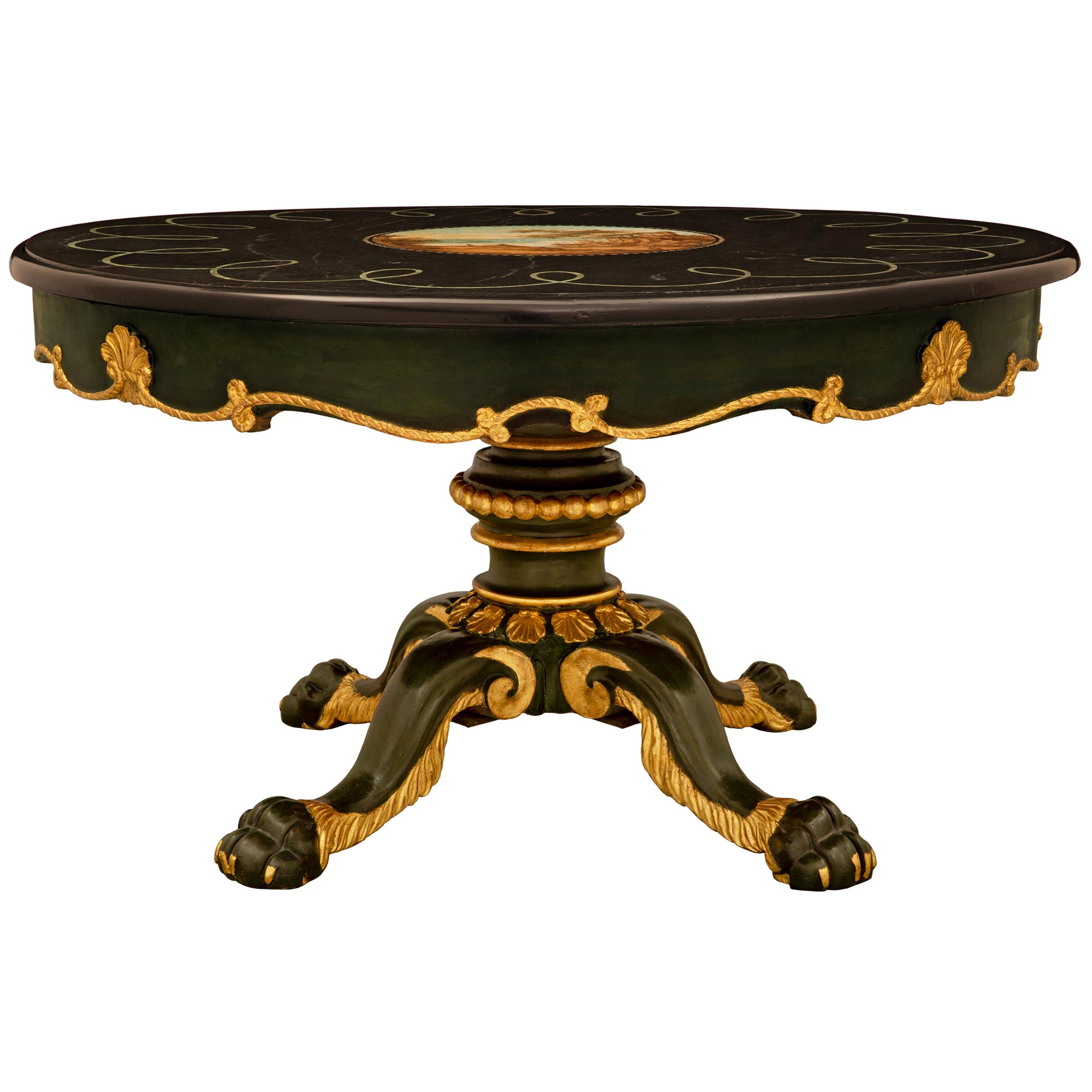 Italian 19th Century Baroque St. Polychrome, Giltwood and Scagliola Center Table For Sale