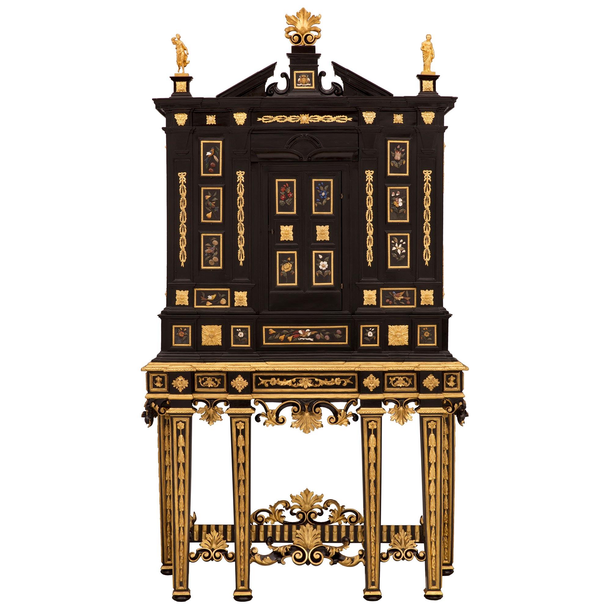 Italian 19th Century Baroque St. Semi Precious And Hard Stone Florentine Cabinet For Sale 8