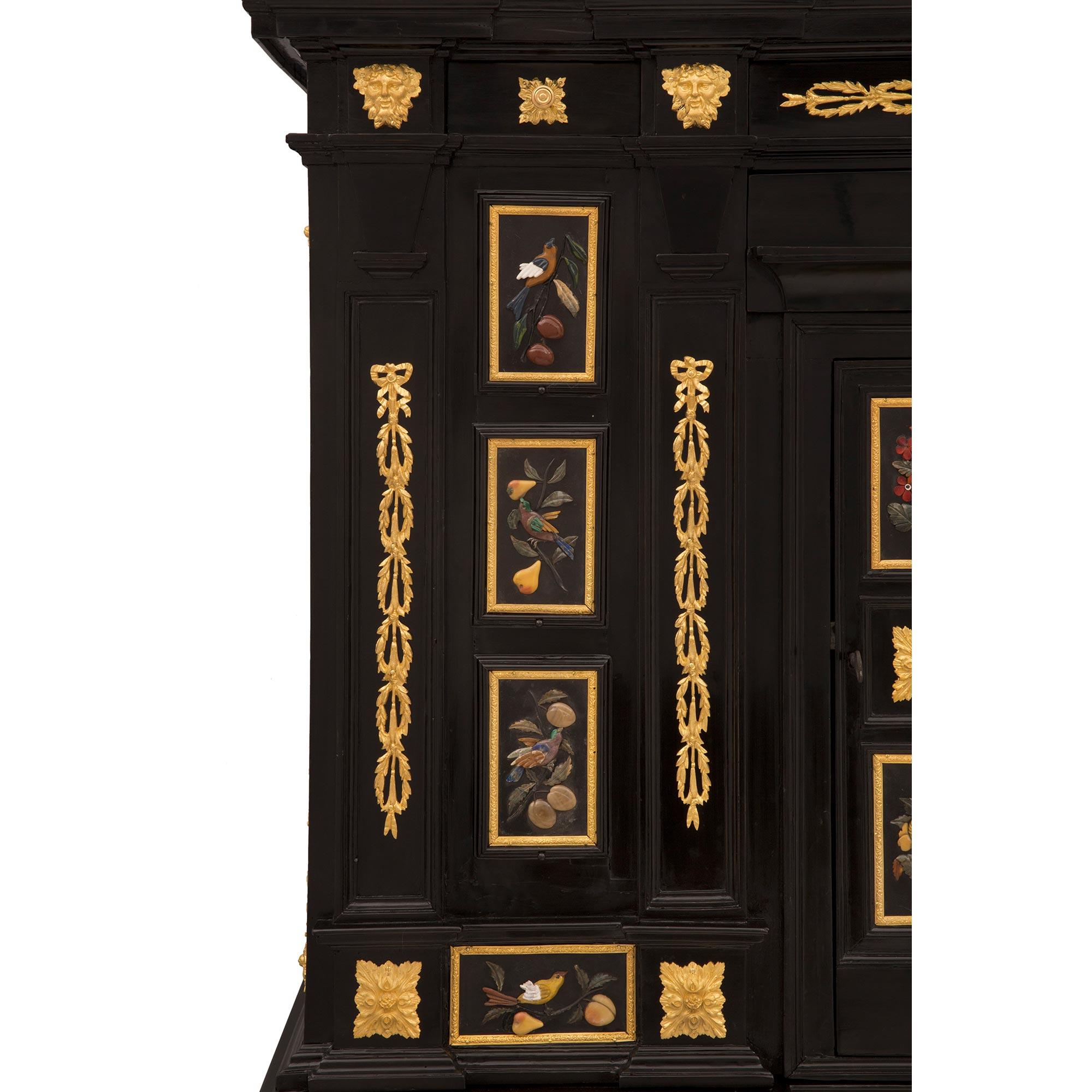 Ormolu Italian 19th Century Baroque St. Semi Precious And Hard Stone Florentine Cabinet For Sale