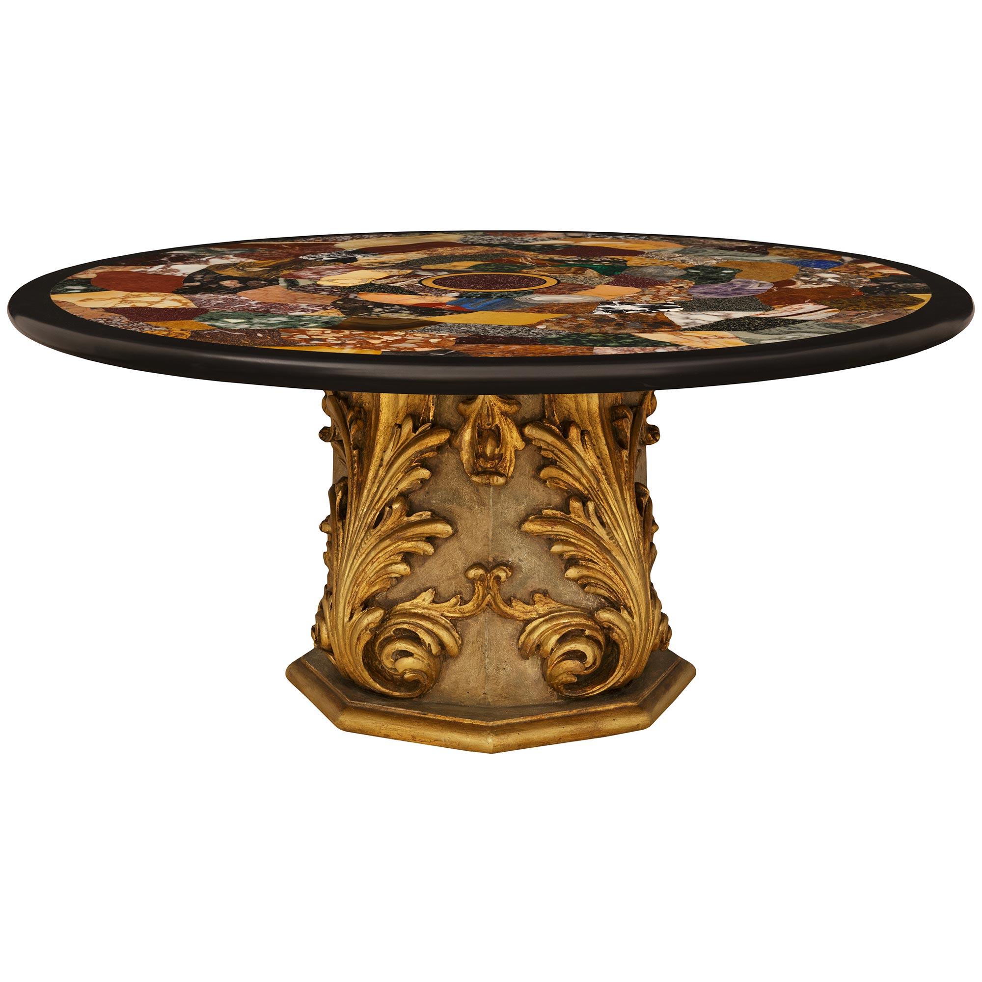Italian 19th century Baroque st. Specimen Marble and Giltwood coffee table In Good Condition For Sale In West Palm Beach, FL