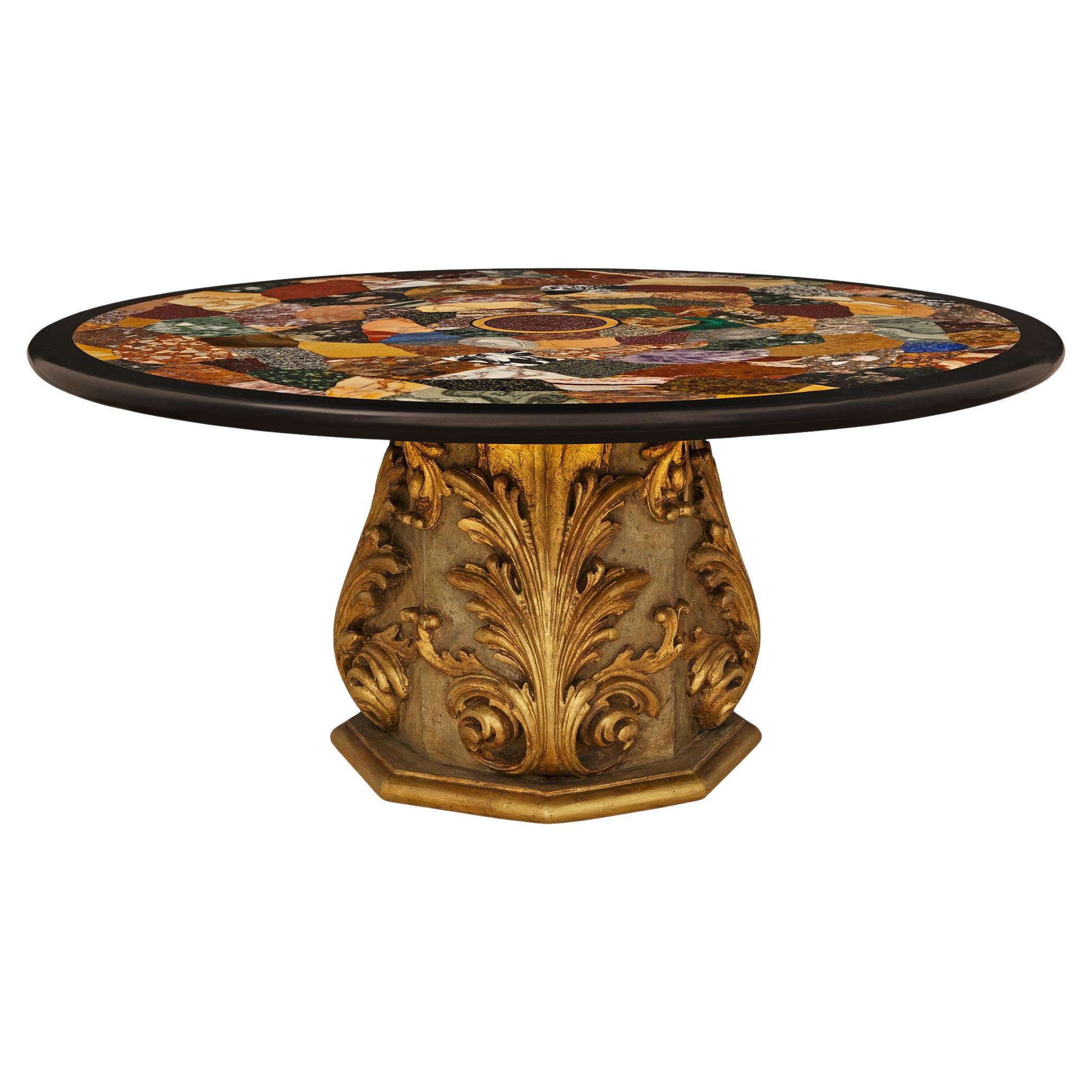Italian 19th century Baroque st. Specimen Marble and Giltwood coffee table For Sale