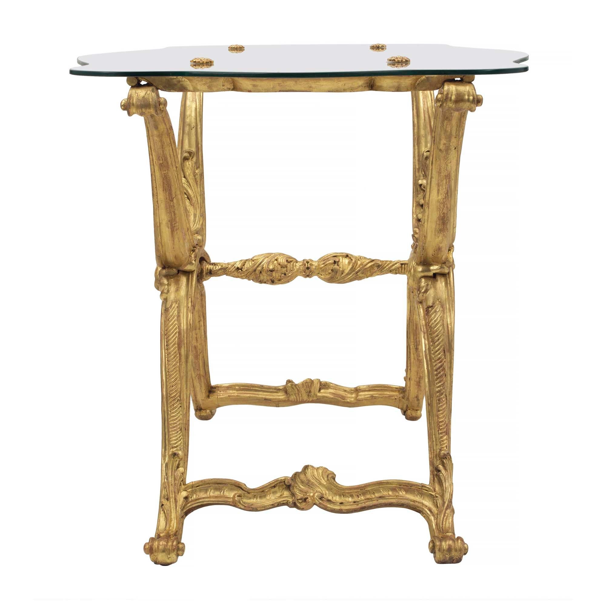 Italian 19th Century Baroque Style Giltwood and Glass Cocktail Table For Sale 1