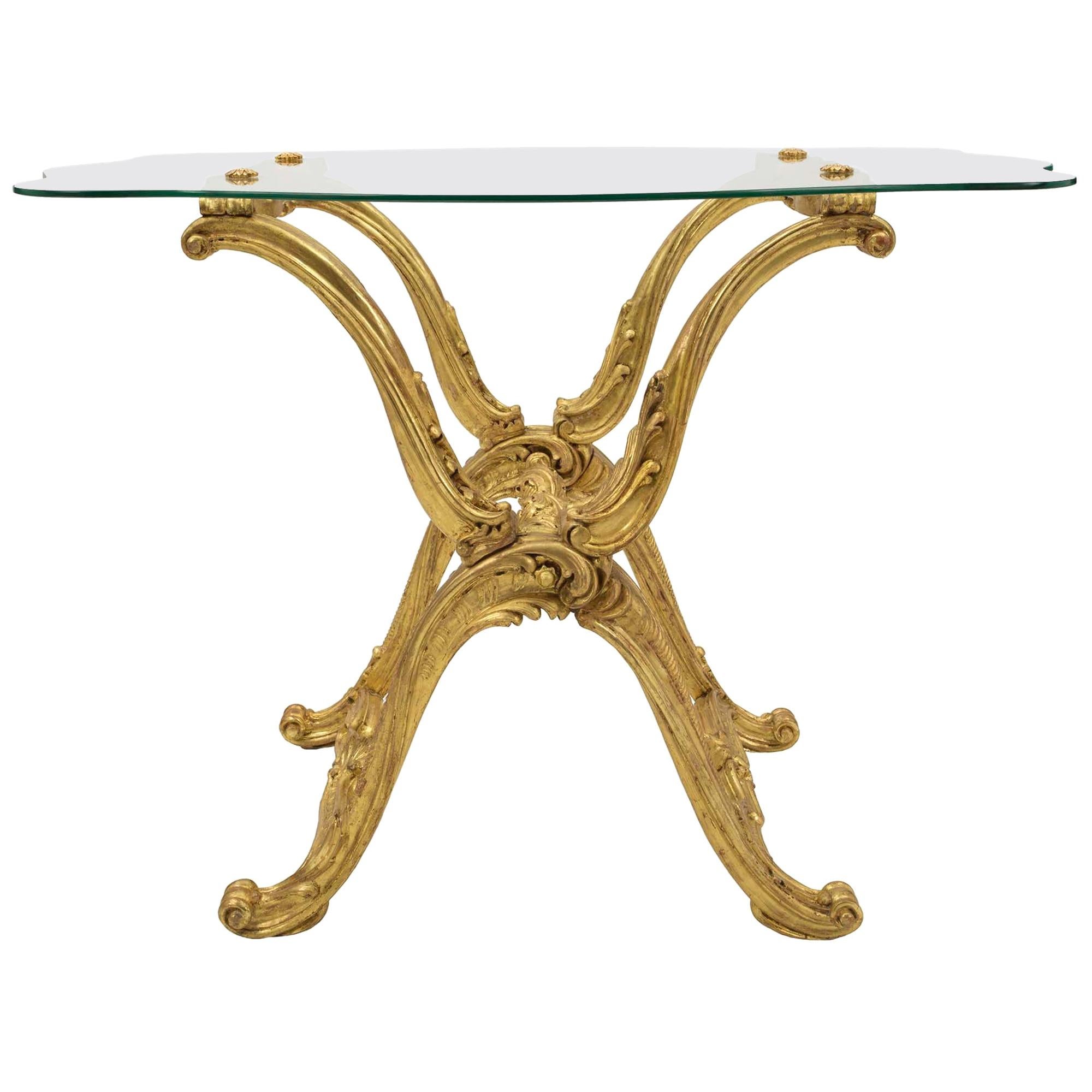 Italian 19th Century Baroque Style Giltwood and Glass Cocktail Table For Sale