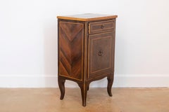 Italian 19th Century Bedside Table with Inlaid Décor, Single Drawer and Door
