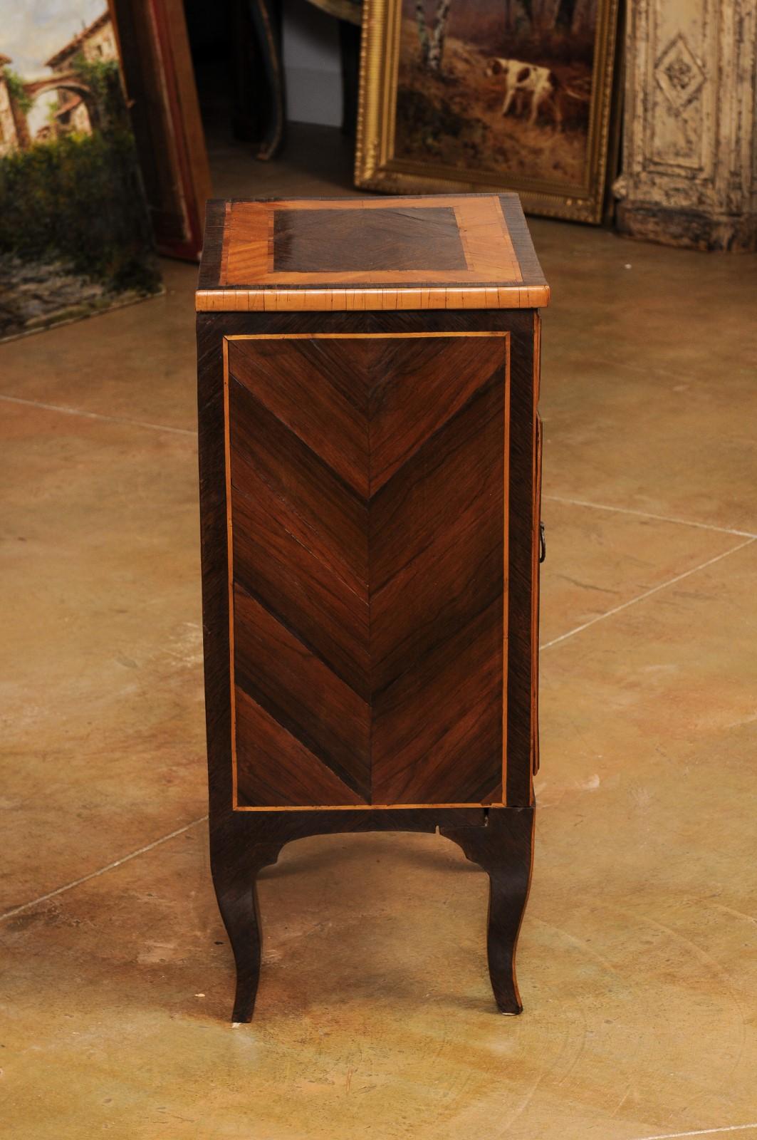 Italian 19th Century Bedside Table with Inlaid Décor, Single Drawer and Door For Sale 1