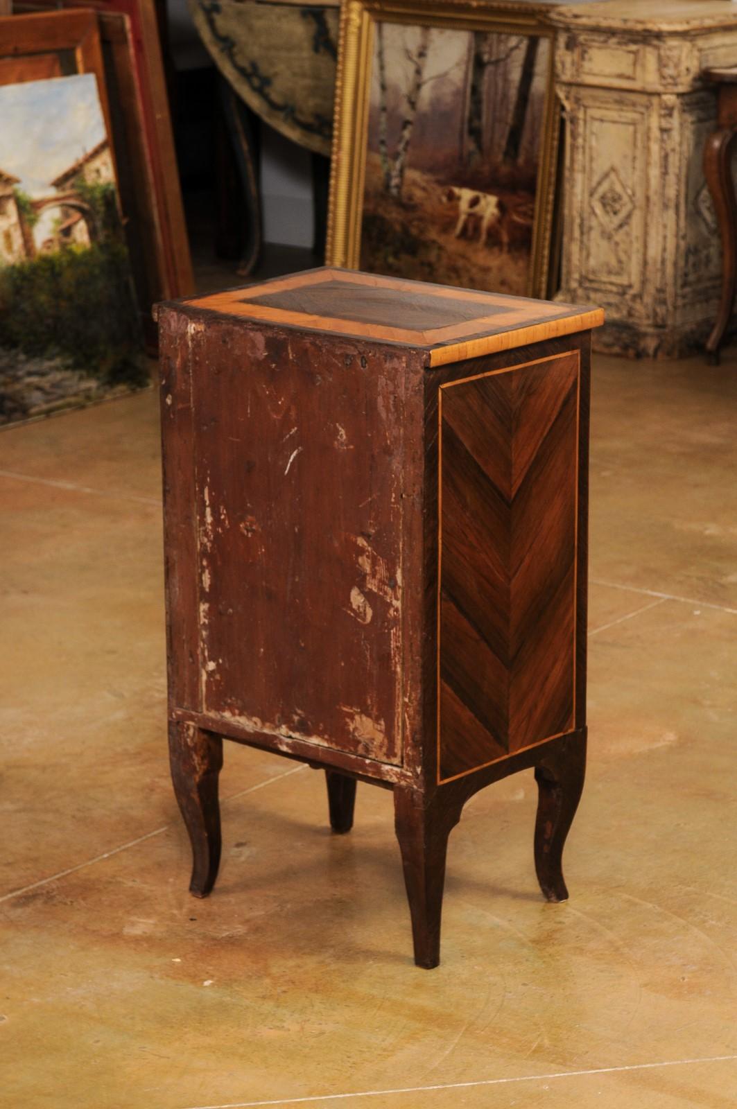 Italian 19th Century Bedside Table with Inlaid Décor, Single Drawer and Door For Sale 2