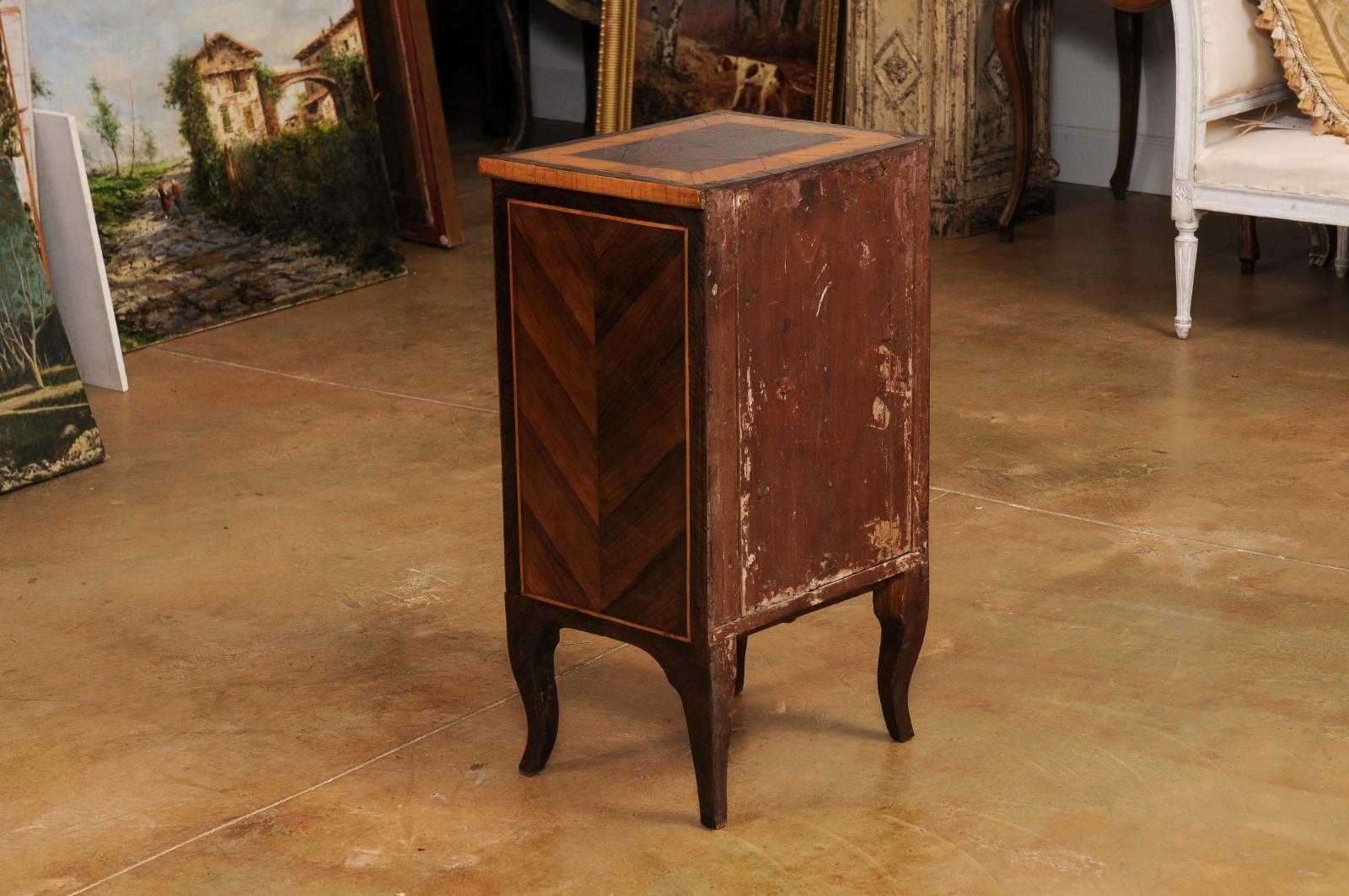 Italian 19th Century Bedside Table with Inlaid Décor, Single Drawer and Door For Sale 4
