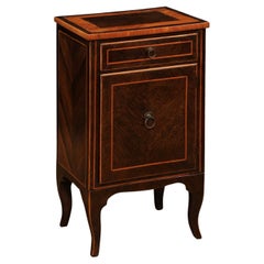 Antique Italian 19th Century Bedside Table with Inlaid Décor, Single Drawer and Door
