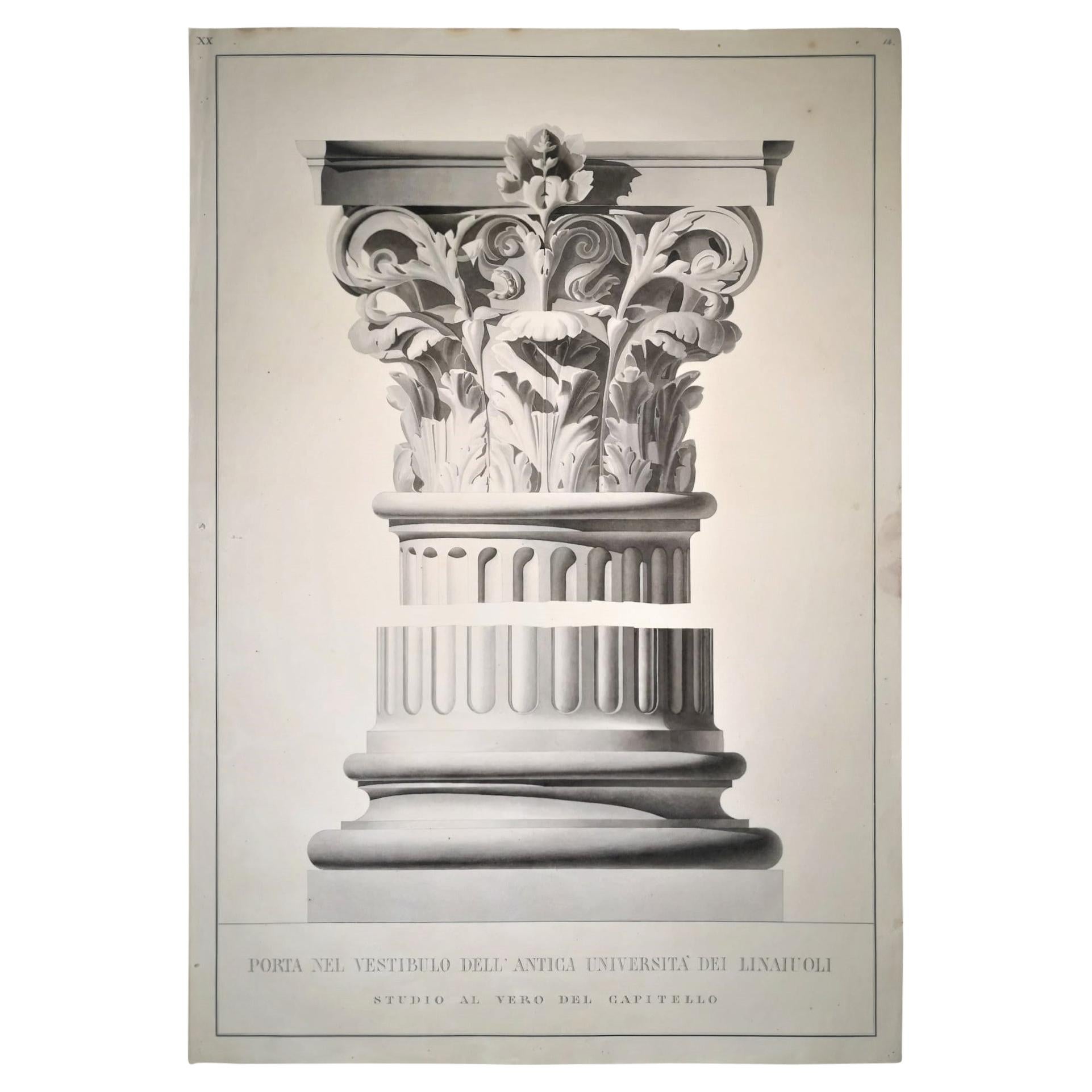Italienischer italienischer großformatiger architektonischer handkolorierter Florenz-Druck des 19. Jahrhunderts