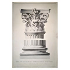 Grabado Arquitectónico Italiano de Florencia del Siglo XIX, Gran Tamaño, Coloreado a Mano