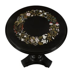 Italian 19th Century Black Belgium Marble and Pietra Dura Side Table
