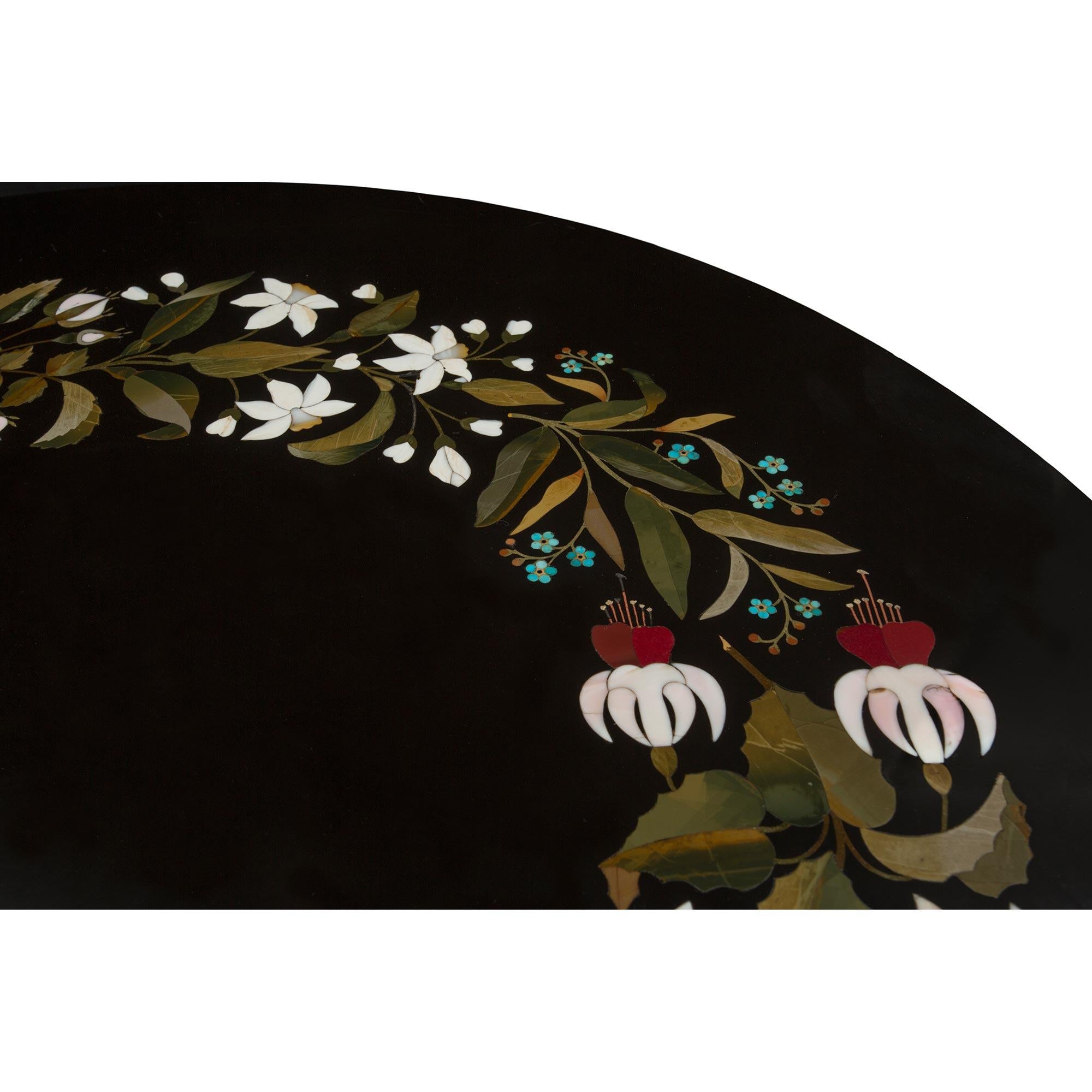 Italian 19th Century Black Belgium Marble and Pietra Dura Side Table For Sale 2