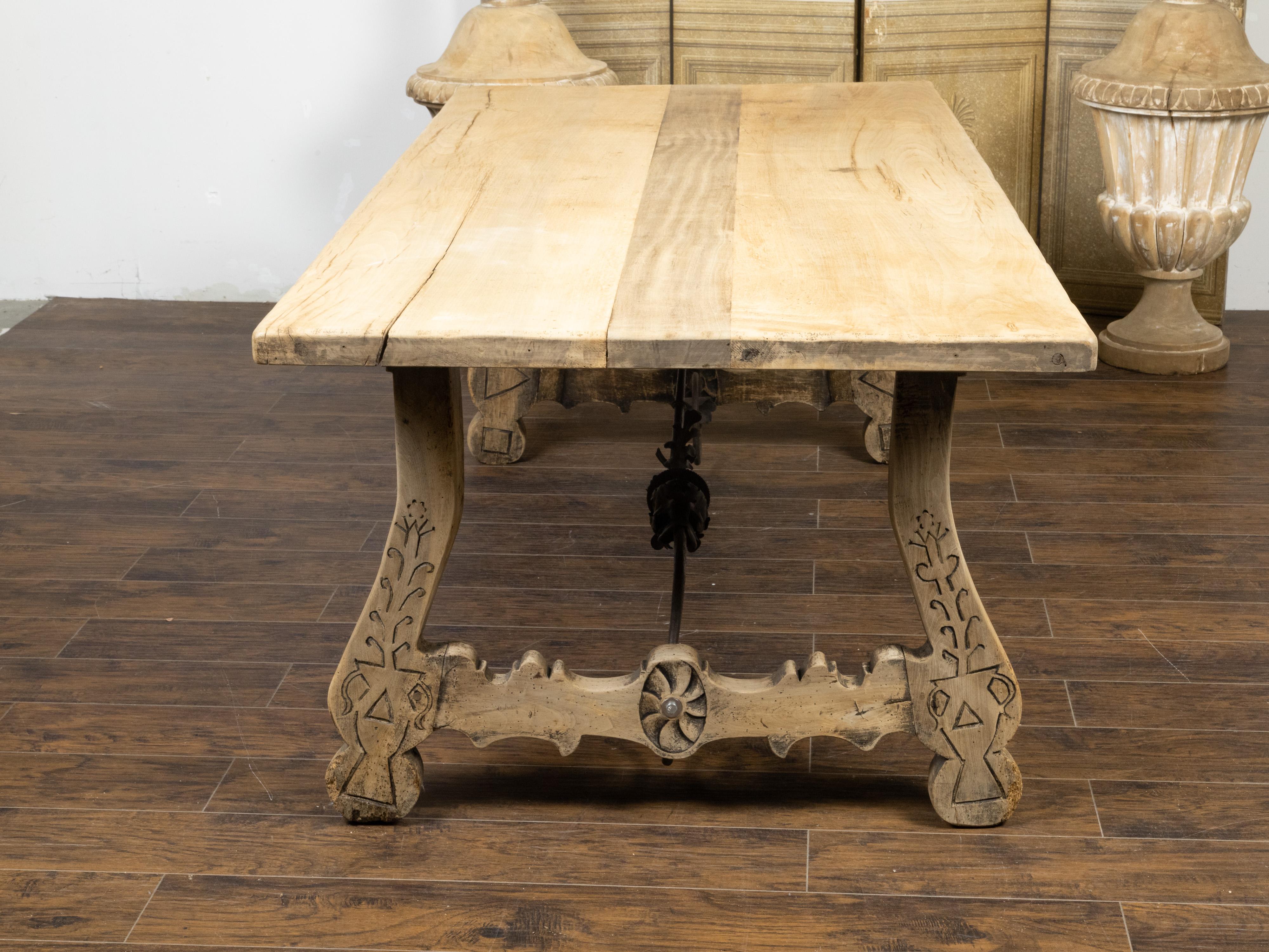 Italian 19th Century Bleached Oak Farm Table with Baroque Style Carved Base For Sale 5