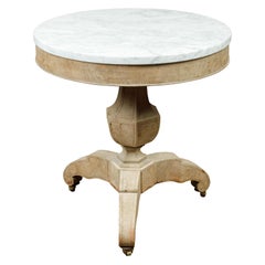 Italian 19th Century Bleached Walnut Table with White Marble Top and Tripod Base