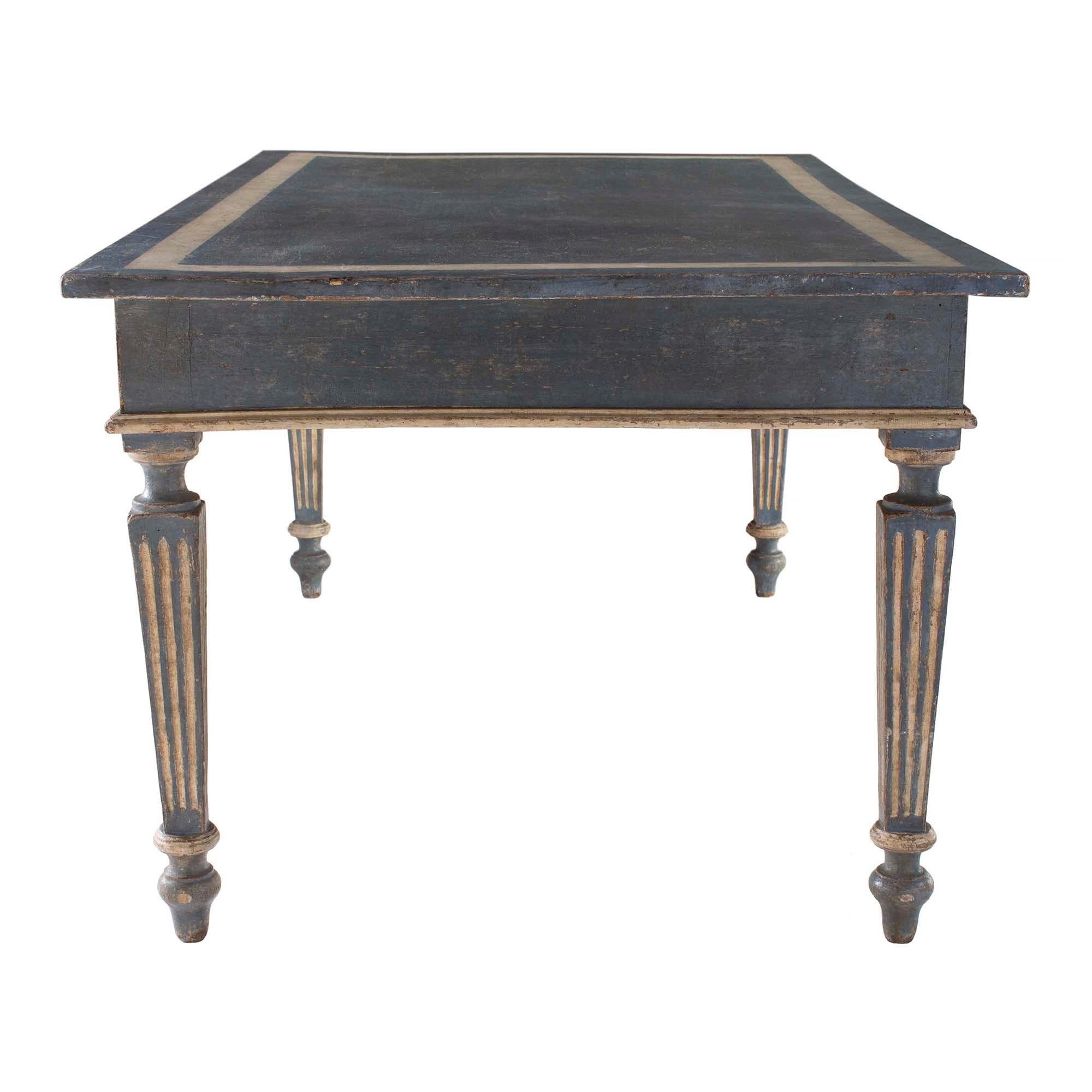 Wood Italian 19th Century Blue Gray and Cream Color Patinated Tuscan Center Table For Sale