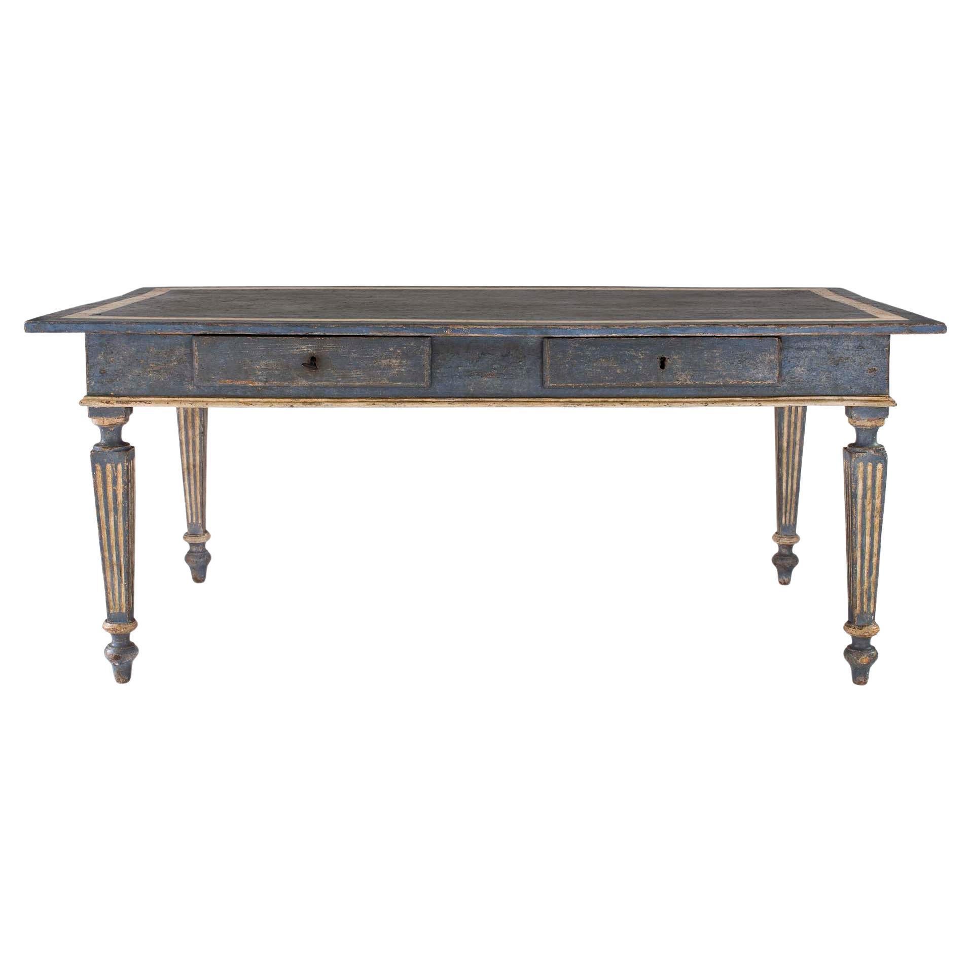 Italian 19th Century Blue Gray and Cream Color Patinated Tuscan Center Table