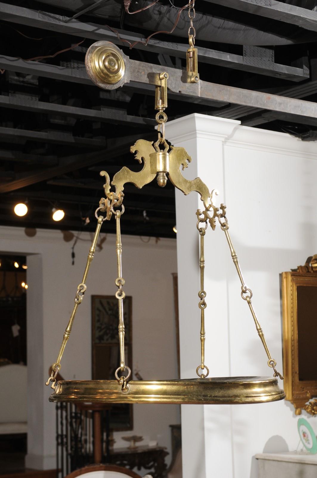 Italian 19th Century Brass Hanging Cheese Weighing Scale with Circular Tray 7