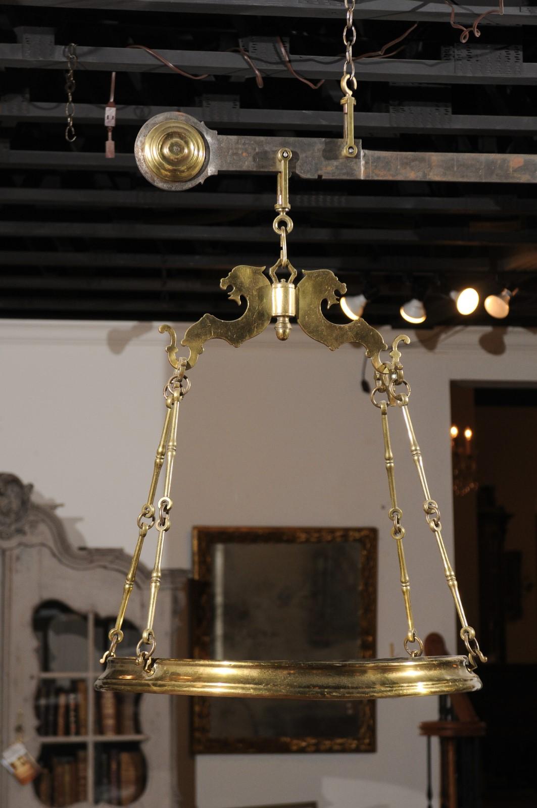 Italian 19th Century Brass Hanging Cheese Weighing Scale with Circular Tray 5