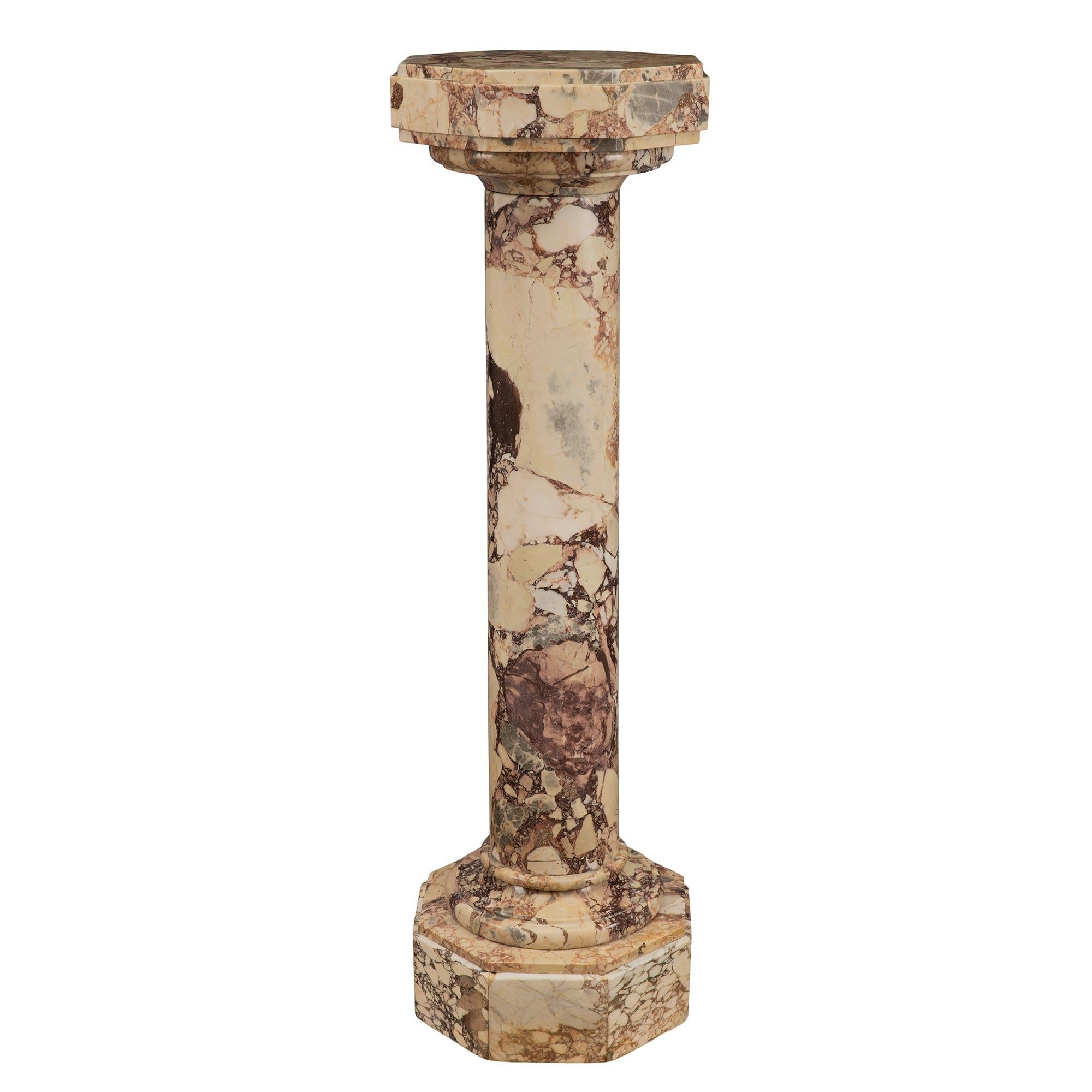 Italian 19th Century Brèche Violet Marble Pedestal Column In Good Condition In West Palm Beach, FL