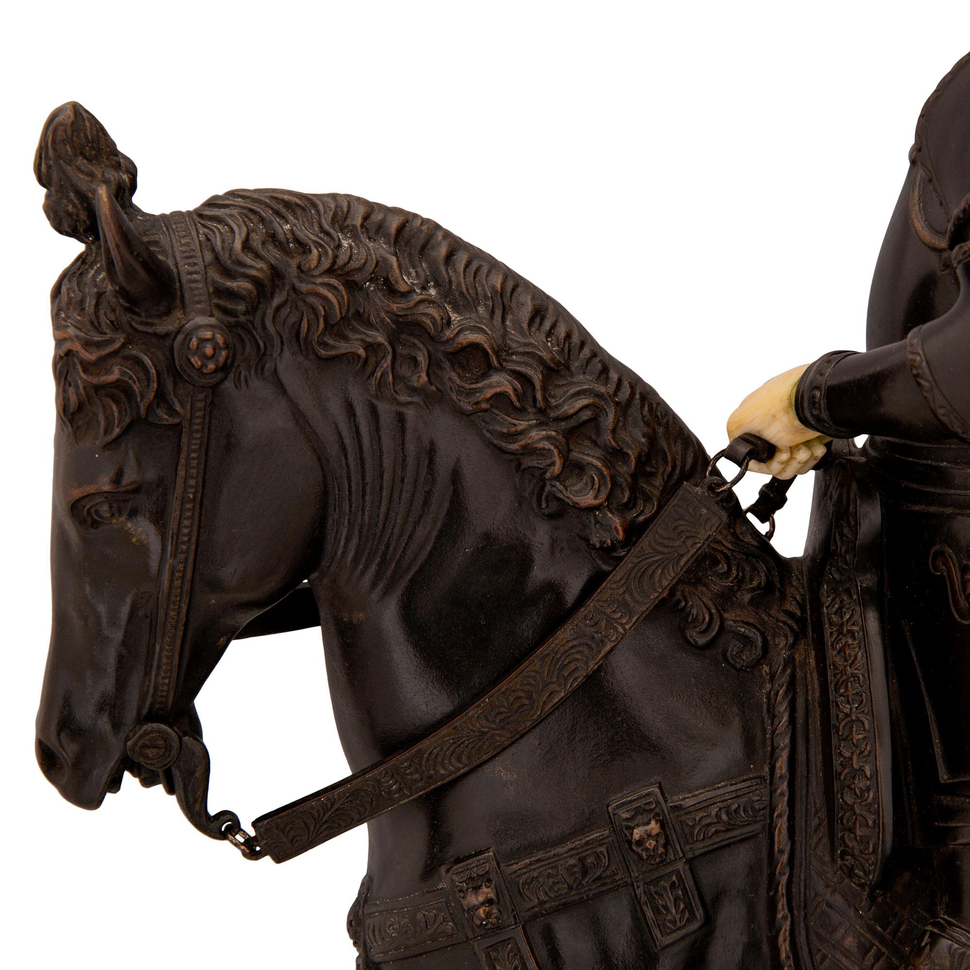 Italian 19th Century Bronze and Marble Statue of a Nobleman on His Horse For Sale 2