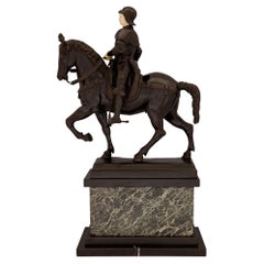 Statue italienne du XIXe siècle en bronze et marbre d'un noble sur son cheval